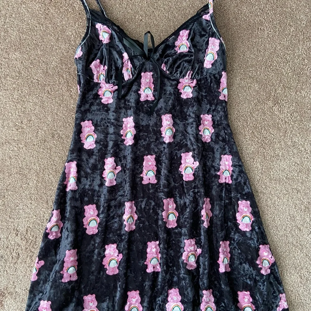 NEW Shein Velvet Teddy Bear with Rainbow Print Chemise Mini Dress